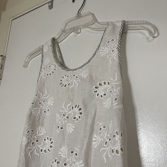 NWOT REBECCA TAYLOR GARDEN LACE EYELET IVORY DROP WAIST RUFFLE HEM LINEN DRESS - Picture 7 of 8